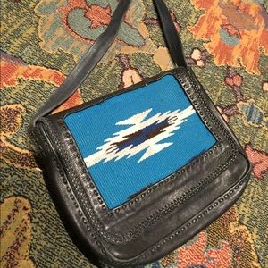 SOLD vintage Woven Wool and Leather Shoulder Bag